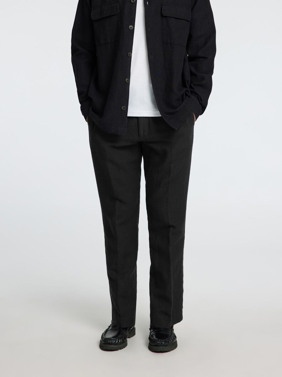 Selected Homme Straight Leroy -pellavahousut mustat