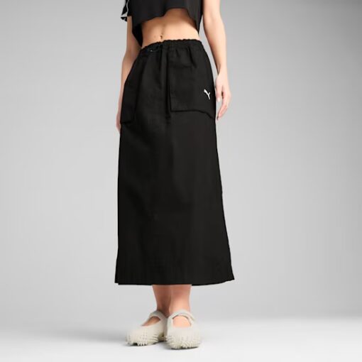 Zip-Off Maxi Woven Skirt Women's Black