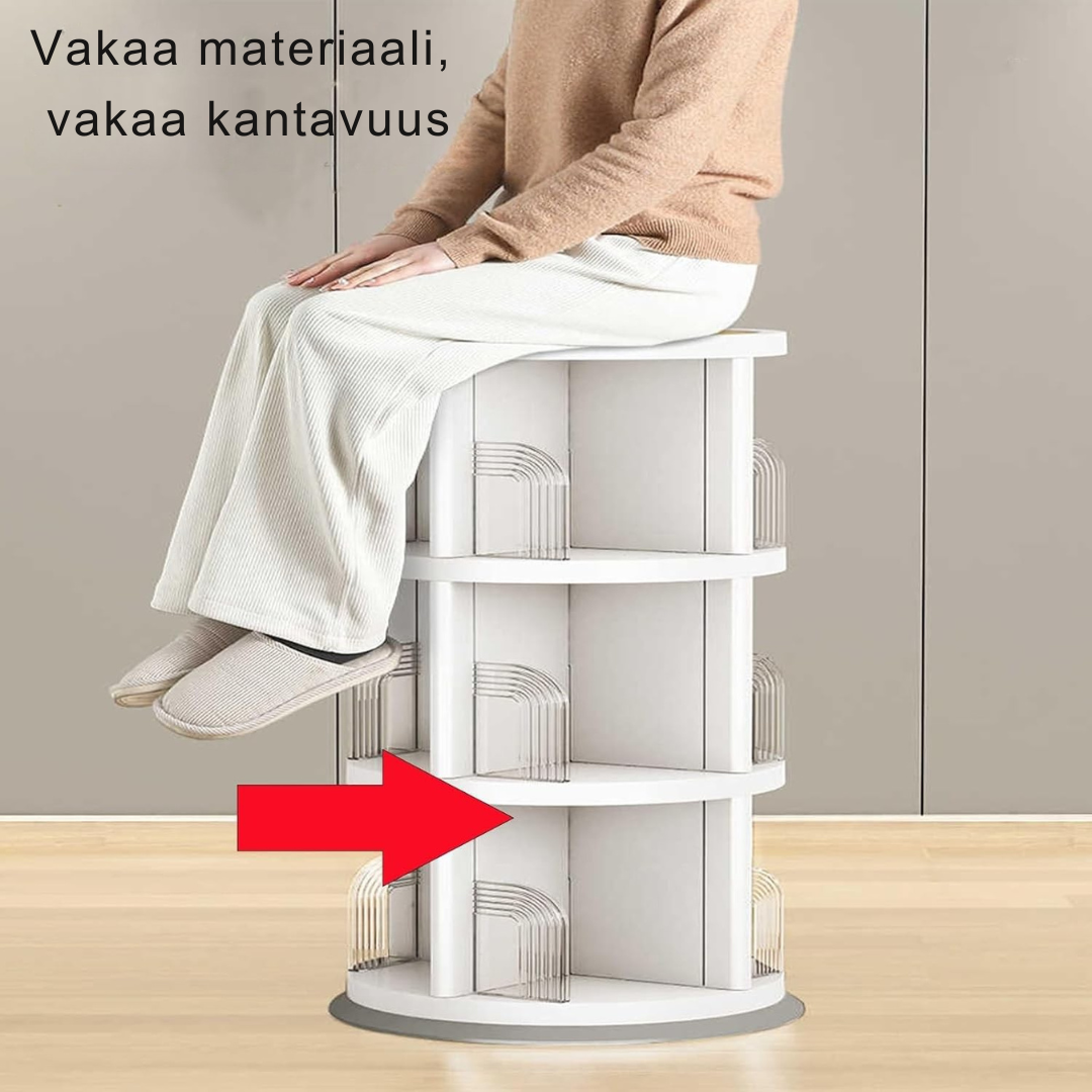Rafna™ | Pyörivä Kirjahylly, Tyylikäs Muovirunko, Kompakti Kirjojen ja Median Säilytys