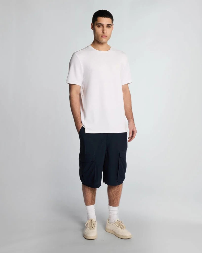 Lyle & Scott puuvillaiset pellavaiset cargo-shortsit, tummansiniset